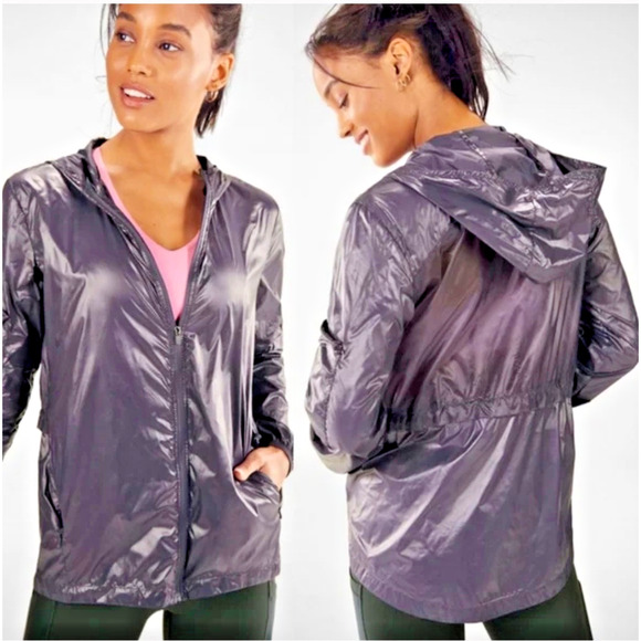 Fabletics Kali Run Jacket Hooded Packable Lightweight Nylon Vent Blue Small - Picture 1 of 12